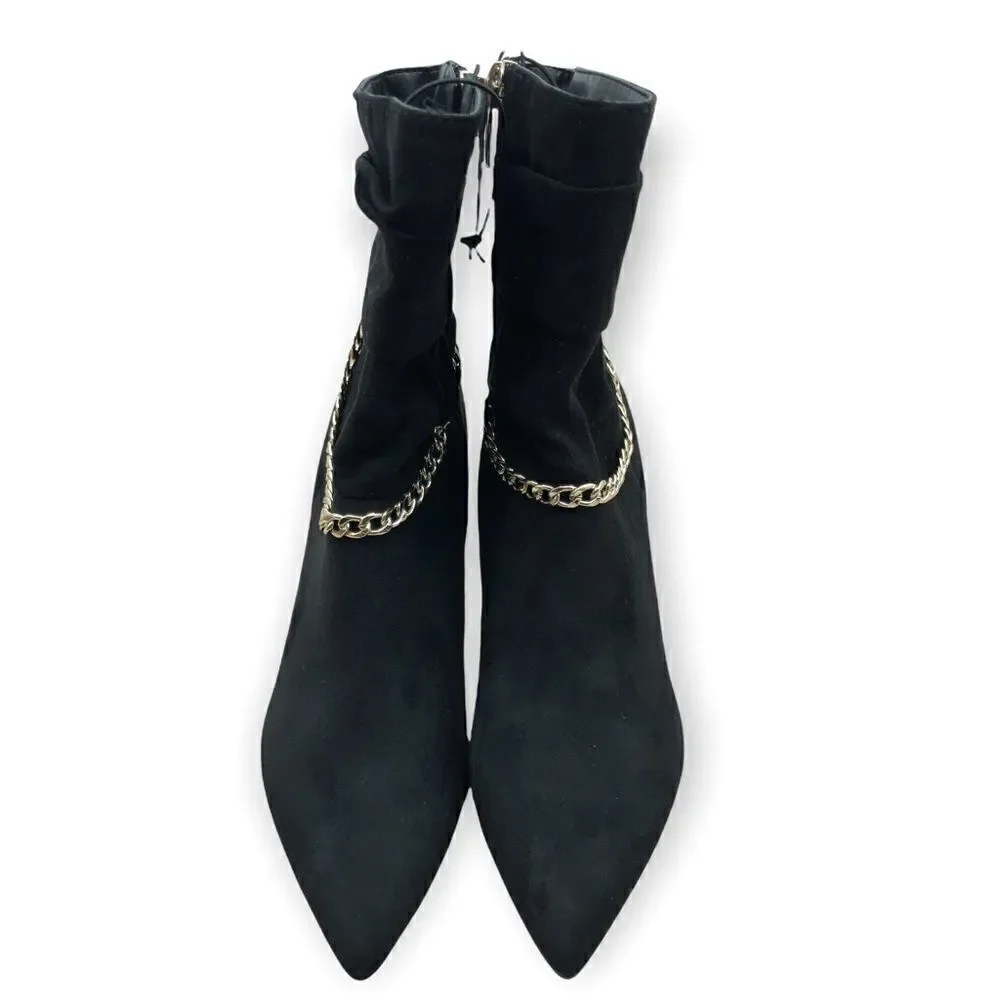 Marc Fisher black with gold metal chain detail booties size 6